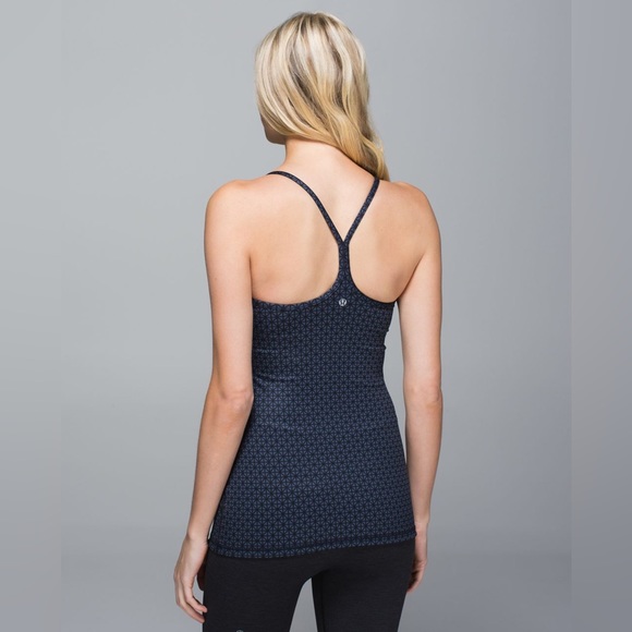 Lululemon Tri Geo Inkwell Black Power Y Luon Racerback Top Sz 6 - Picture 2 of 15